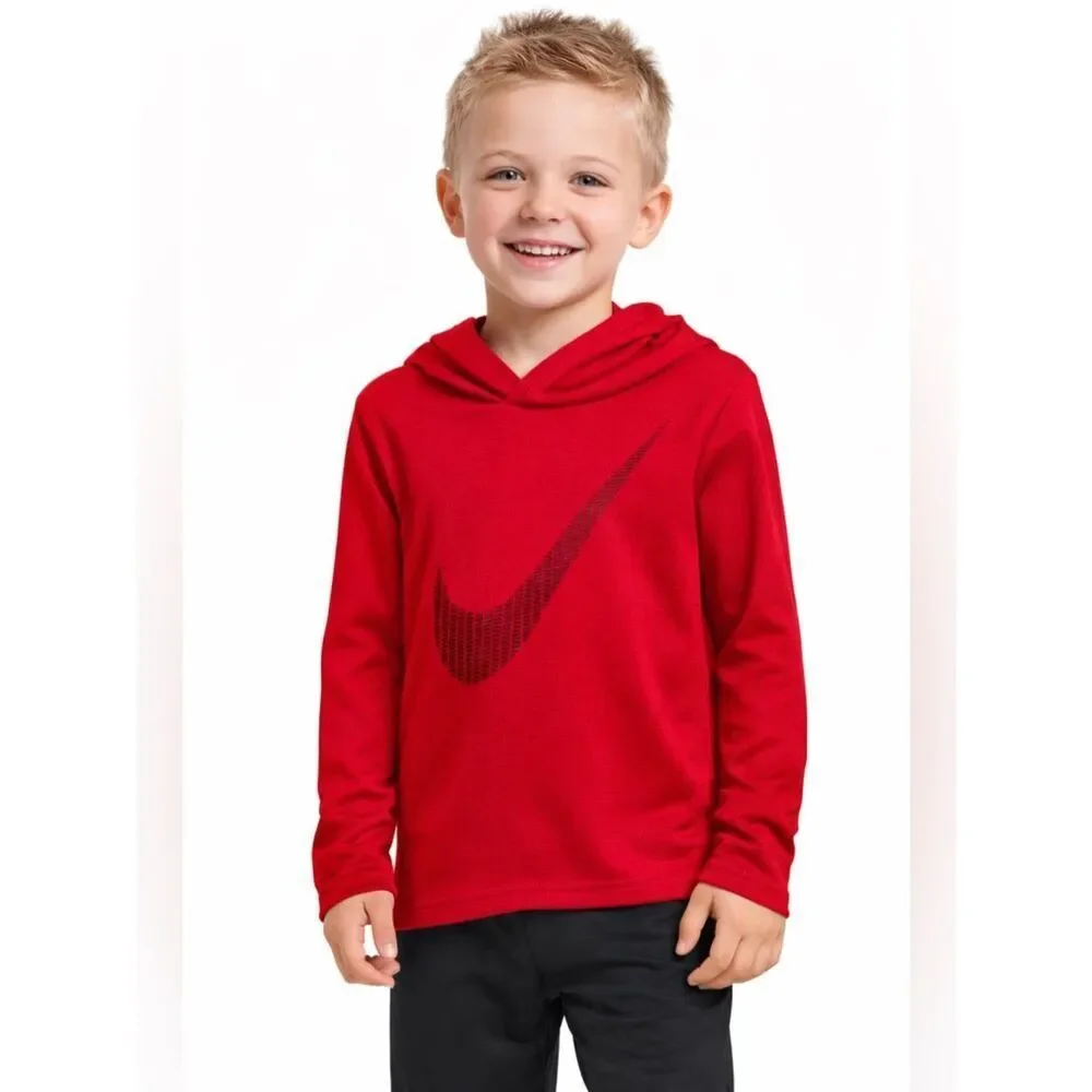 Nike Dri-FIT Red Hoodie Youth Medium (5–6Y) Big Swoosh Athletic Top